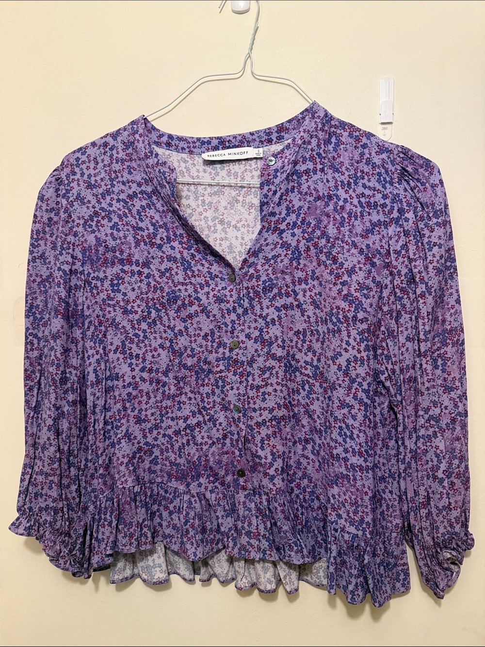 Rebecca Minkoff Lavender Floral Ruffled Button-Down Top